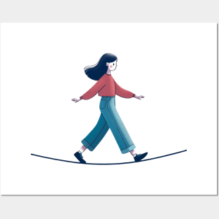 a girl walks on a tightrope Posters and Art